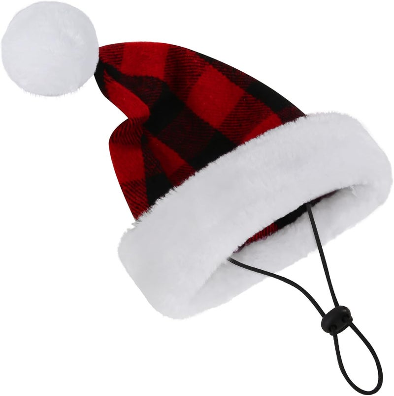 Queenmore Santa Hats for Dogs, Santa Clause Hat for Cats, Pet Soft Plush Christmas Hats for Small Medium Large Dogs, Dog Christmas Costume Headwear, Funny Festive Plaid Costume Outfit M, Red - Image 4